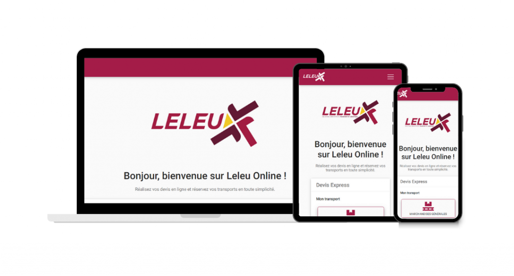 Ordinateur, tablette et téléphone présentant Leleu Online